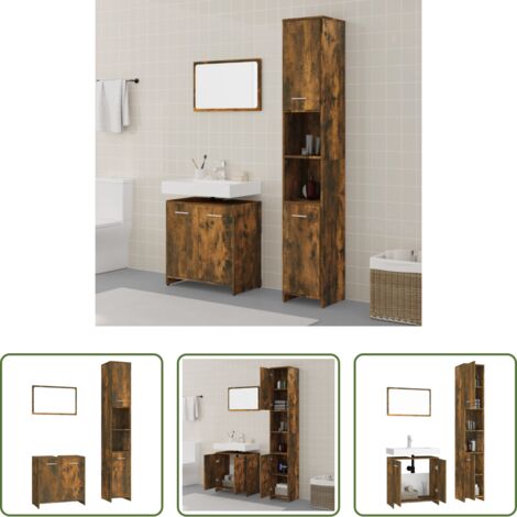 Specchio da bagno -  Set Mobili da Bagno 3 pz Rovere Fumo in Legno Multistrato