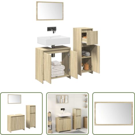 Specchio da bagno -  Set Mobili da Bagno 3 pz Rovere Sonoma in Legno Multistrato