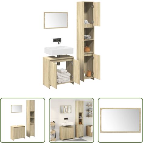 Specchio da bagno -  Set Mobili da Bagno 3 pz Rovere Sonoma in Legno Multistrato