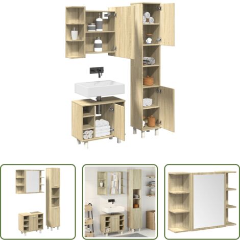 Specchio da bagno -  Set Mobili da Bagno 3 pz Rovere Sonoma in Legno Multistrato
