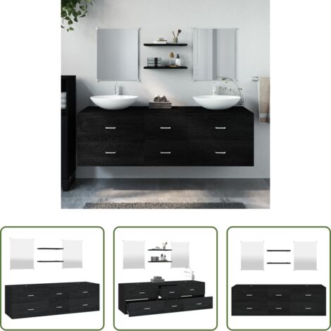 Specchio da bagno -  Set Mobili da Bagno 5 pz Nero in Legno Multistrato