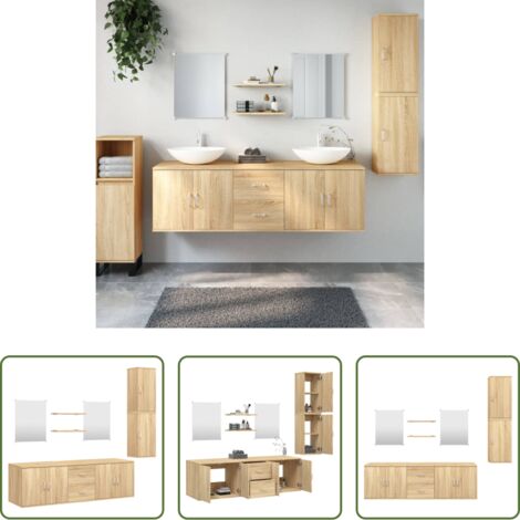 Specchio da bagno -  Set Mobili da Bagno 7 pz Rovere in Legno Multistrato