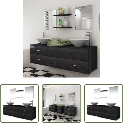 Specchio da bagno -  Set Mobili da Bagno 9 pz con Lavabo e Rubinetto Nero