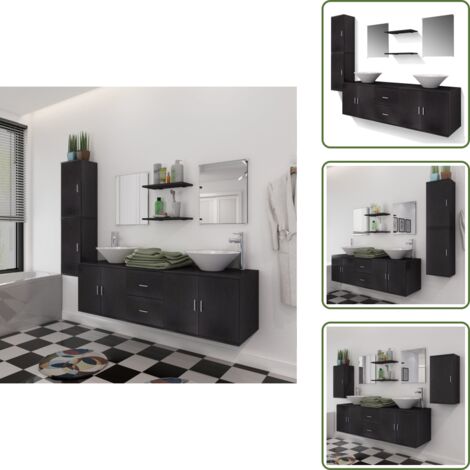 Specchio da bagno - vidaXL Mobili da Bagno con Lavabo Set 9 pz Nero - Scaffale da bagno