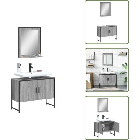 Specchio da bagno - vidaXL Set Mobili da Bagno 2 pz Grigio Sonoma in Legno Multistrato - Ripiano portaoggetti