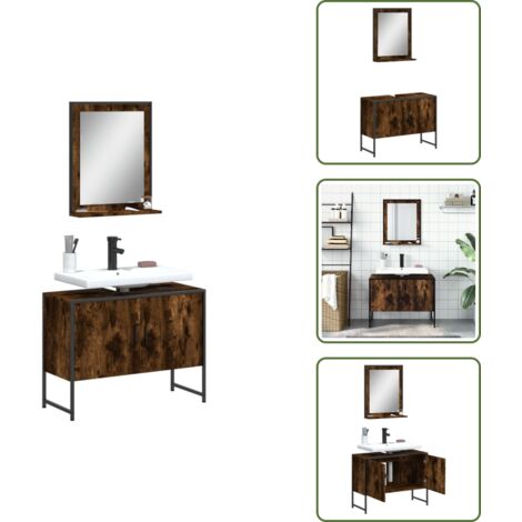 Specchio da bagno - vidaXL Set Mobili da Bagno 2 pz Rovere Fumo in Legno Multistrato - Ripiano portaoggetti