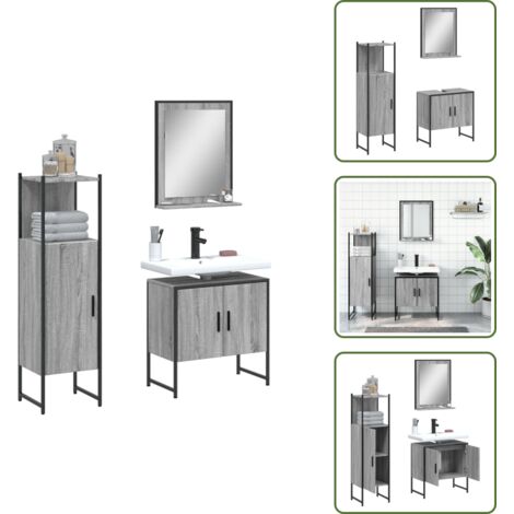 Specchio da bagno - vidaXL Set Mobili da Bagno 3 pz Grigio Sonoma in Legno Multistrato - Ripiano portaoggetti