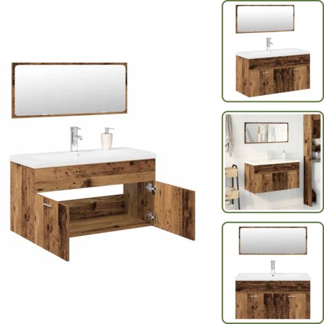 Specchio da bagno - vidaXL Set Mobili da Bagno 3 pz Legno Antico in Legno Multistrato - Armadio da bagno