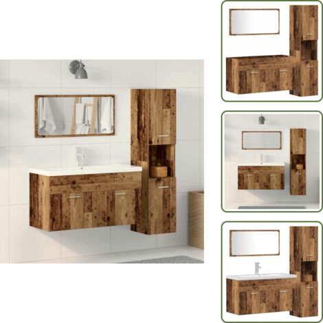 Specchio da bagno - vidaXL Set Mobili da Bagno 3 pz Legno Antico in Legno Multistrato - Truciolato