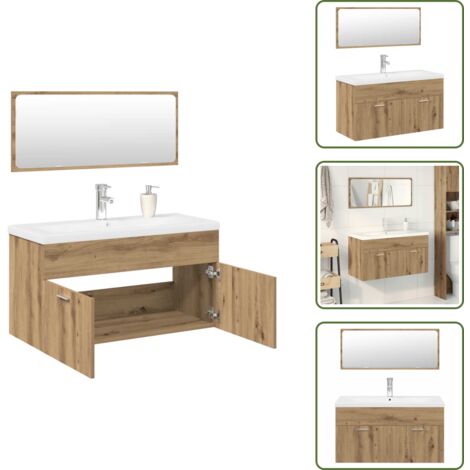 Specchio da bagno - vidaXL Set Mobili da Bagno 3 pz Rovere Artigianale Legno Multistrato - Mobile sottolavabo
