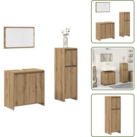 Specchio da bagno - vidaXL Set Mobili da Bagno 3 pz Rovere Artigianale Legno Multistrato - Truciolato