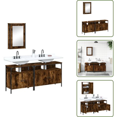 Specchio da bagno - vidaXL Set Mobili da Bagno 3 pz Rovere Fumo in Legno Multistrato - Lavabo da bagno