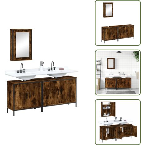 Specchio da bagno - vidaXL Set Mobili da Bagno 3 pz Rovere Fumo in Legno Multistrato - Lavabo da bagno