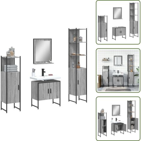 Specchio da bagno - vidaXL Set Mobili da Bagno 4 pz Grigio Sonoma in Legno Multistrato - Ripiano portaoggetti