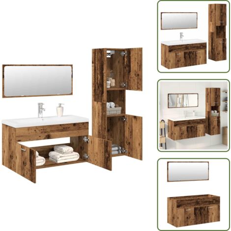 Specchio da bagno - vidaXL Set Mobili da Bagno 4 pz Legno Antico in Legno Multistrato - Armadietto da bagno in legno