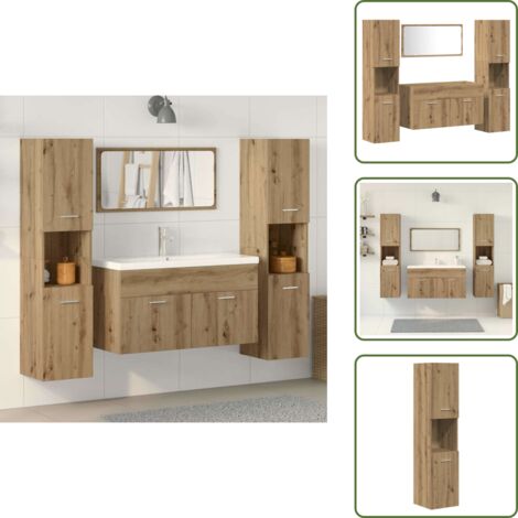 Specchio da bagno - vidaXL Set Mobili da Bagno 4 pz Rovere Artigianale Legno Multistrato - Mobile da bagno con foro
