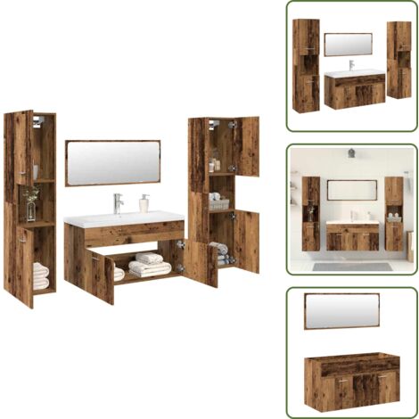 Specchio da bagno - vidaXL Set Mobili da Bagno 5 pz Legno Antico in Legno Multistrato - Set di mobili da bagno