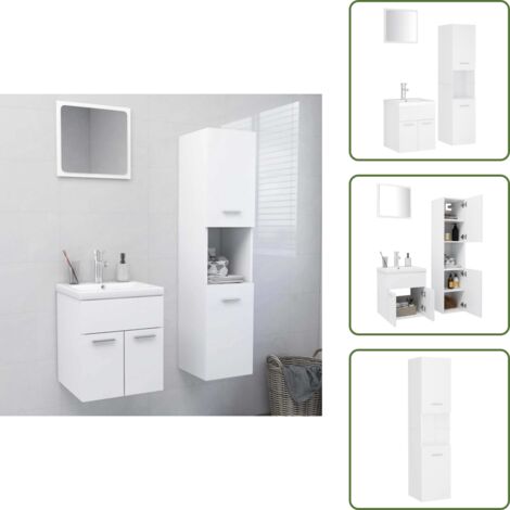 Specchio da bagno - vidaXL Set Mobili da Bagno Bianco in Legno Multistrato - Lavabo da incasso