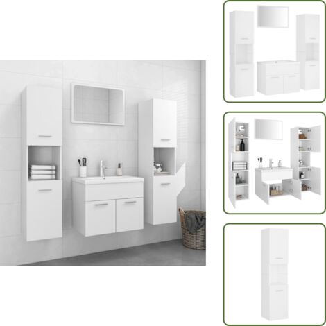 Specchio da bagno - vidaXL Set Mobili da Bagno Bianco in Legno Multistrato - Lavabo da incasso
