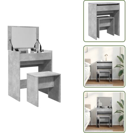 Specchio da bagno - vidaXL Toeletta e Sgabello Grigio Cemento 60x40x113,5 cm - Arredamento camera da letto