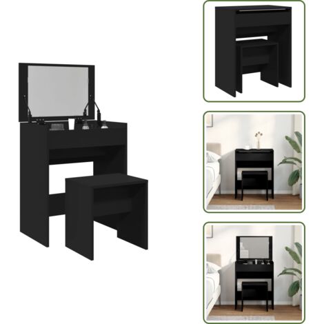 Specchio da bagno - vidaXL Toeletta e Sgabello Nero 60x40x113,5 cm - Arredamento camera da letto