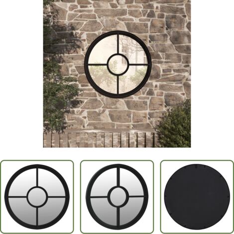 Specchio da esterno -  Specchio da Giardino Nero 60x4 cm in Ferro Rotondo da Esterno