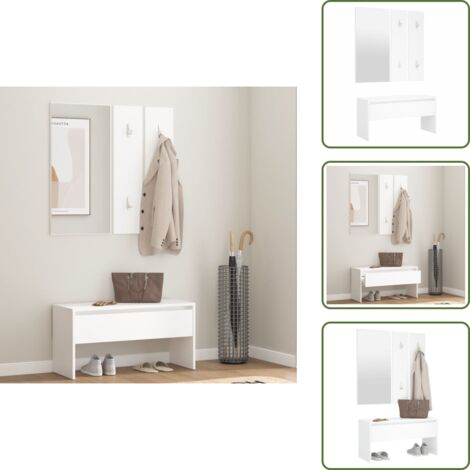 Specchio da ingresso - vidaXL Set di Mobili da Corridoio Bianco in Legno Multistrato - Appendiabiti