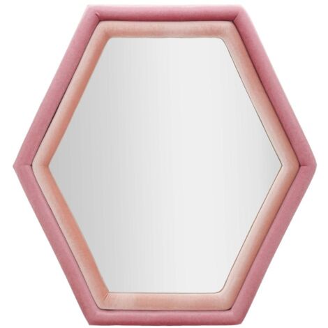 Specchio da muro esagonale in velluto rosa chiaro e scuro 75x4x78cm TONY