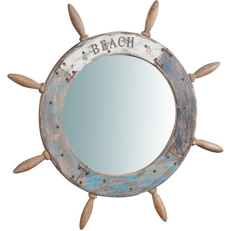 Specchio da parete 73x73x4 cm Specchio timone decorativo in legno anticato Specchio legno mare Specchio rotondo Shabby chic