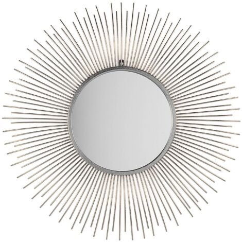 Specchio da parete a forma di sole argentato rotondo da 80 cm a forma di sole - Argento