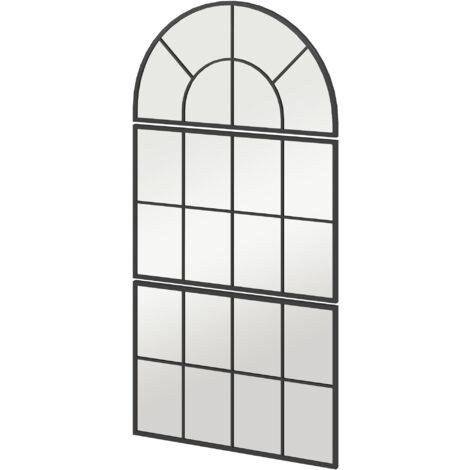 Specchio da Parete ad Arco Stile Finestra Telaio in Metallo Nero