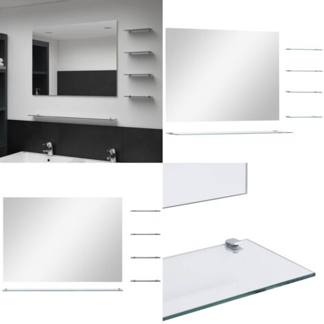 Specchio da Parete con 5 Mensole Argento 80x60 cm - Mensole - Specchio con mensole