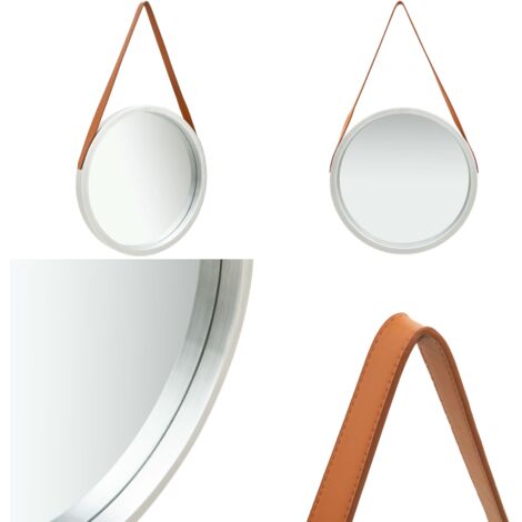 Specchio da Parete con Cinghia 50 cm Argento - Specchio sospeso - Specchio retro