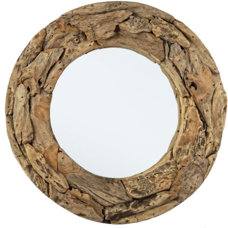 Specchio da parete con cornice in legno "Raven" -Rotondo