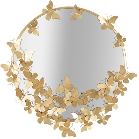 Specchio da parete con farfalle in ferro color oro per bagni e camere da letto