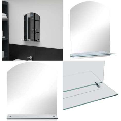 Specchio da Parete con Mensola 30x50 cm in Vetro Temperato - Mensola in vetro - Specchio da bagno