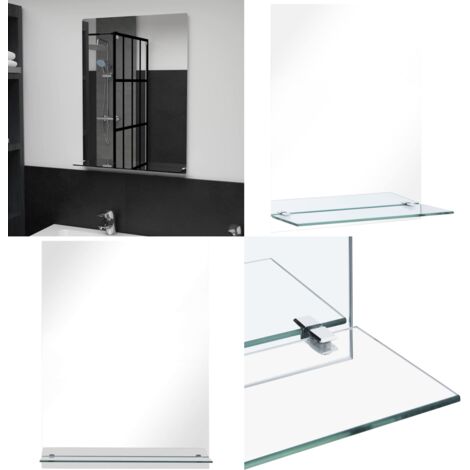 Specchio da Parete con Mensola 50x70 cm in Vetro Temperato - Mensola in vetro temperato - Specchio da bagno