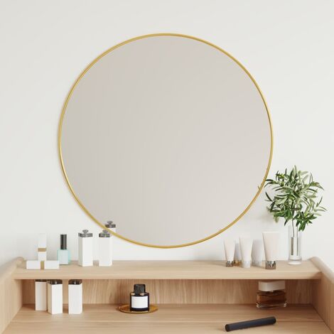 Specchi da parete- Specchio da parete in metallo dorato moderno spazzolato  Specchio decorativo da appendere a forma di sprazzo di sole arrotondato con  cornice in vetro dorato (Size : 48×48cm) : 