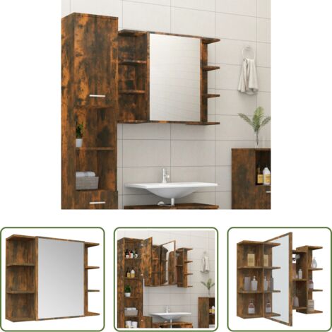 Specchio da parete -  Mobile Bagno Specchio Rovere Fumo 80x20,5x64 Legno Multistrato