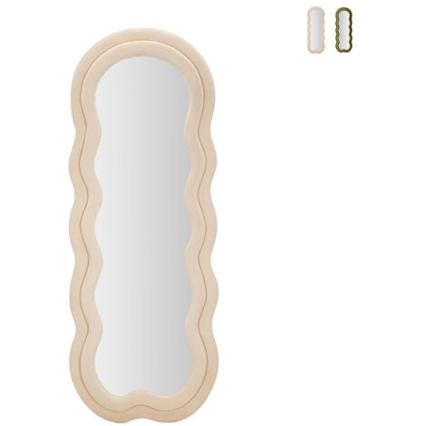 Specchio da parete o da terra design ondulato in velluto 60x160cm Miki - Crema
