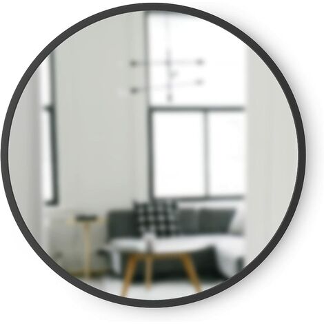 Specchio da parete ovale con cornice in gomma per soggiorno, bagno, camera da letto, corridoio e altro, nero, 40x40 cm