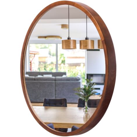 Specchio da parete per bagno LEJA rotondo 575 WALNUT per ingresso o soggiorno ELEGANTE