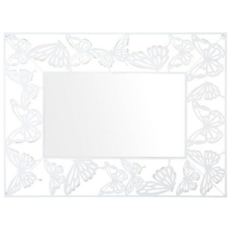 Specchio da parete rettangolare farfalle in ferro color bianco per bagni e camere da letto