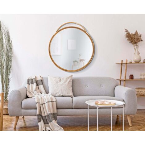 Specchio da parete rotondo cornice in rattan per bagni e camere da letto
