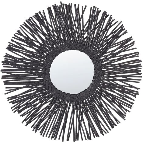 Specchio da parete rotondo moderno con cornice in rattan ø 60 cm nero Kalasin