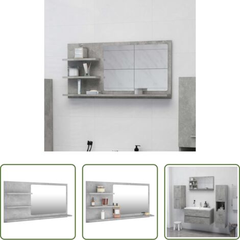 Specchio da parete -  Specchio da Bagno Grigio Cemento 90x10,5x45cm Legno Multistrato