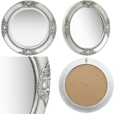 Specchio da Parete Stile Barocco 50 cm Argento - Specchio barocco - Specchio rotondo
