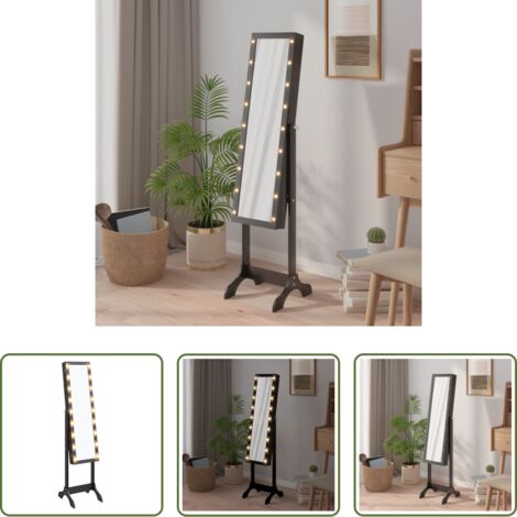Specchio da pavimento -  Specchio Autoportante con LED Nero 34x37x146 cm