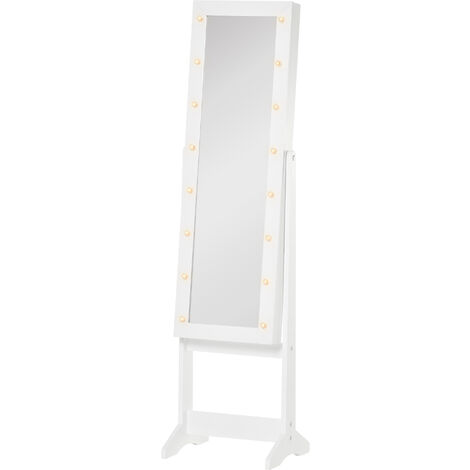 Specchio da Terra Armadio Portagioie Regolabile e Luci LED Bianco 36x30x136 cm