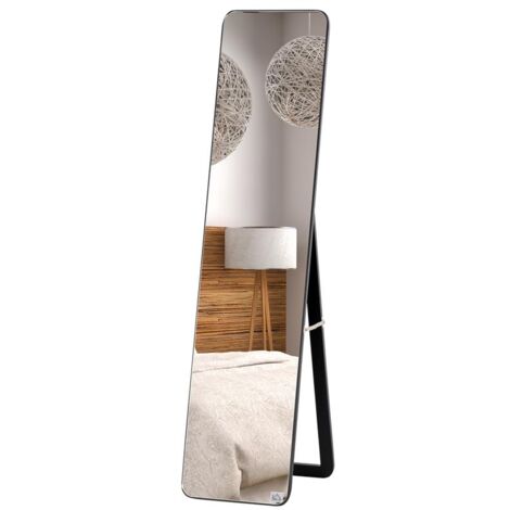 SPECCHIO DA TERRA E DA PARETE CON STRUTTURA IN LEGNO E SUPPORTO PIEGHEVOLE. 37X43X156CM. NERO
